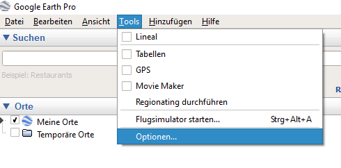 Google Earth - Tools-Menü