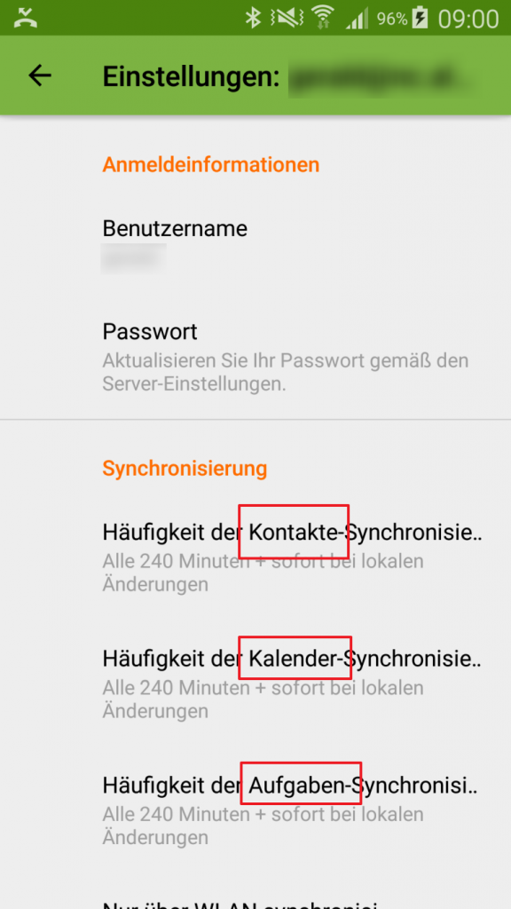 Kontakte, Kalender und Aufgaben synchronisieren